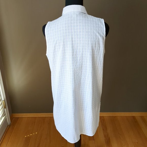 Kenar 100% Windowpane Lightweight Button Down Sleeveless Tank Top Tunic Blouse - Picture 4 of 16